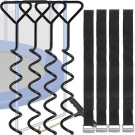 Trampoline Stakes Anchors High Wind Heavy Duty,Trampoline Parts Tie Down Kit,Corkscrew Shape Steel Stakes Anchor Kit with T Hook for Trampolines,Spiral Ground Stakes -Set of 4