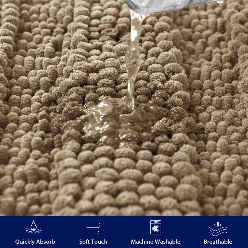 SUBRTEX Bathroom Rugs Set 2 Piece Chenille Bath Rug Striped