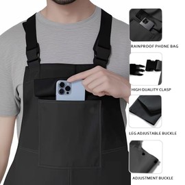 HANMENGXUAN Men's Waterproof Rain Bib Overalls - Windproof Adjustable Outdoor Fishing Workwear Pants(Black,Small)