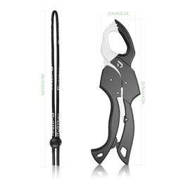 pullther Fish Gripper - 23 cm, Fish Gripper Tool with Lanyard, Portable Fish Gripper for Saltwater, Fishing Accessories - Black & White