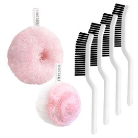 Fieploom Hard Bristle Crevice Cleaning Brush & Soft Scrub Brush Set, 6-Pack: 4 Stiff Gap Brushes + 2 Gentle Non-Scratch Scrubbers for Grout, Sink, Faucet, Tub, Tile - Bathroom & Kitchen Cleaning Tools