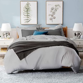 Bamboo Bay 100% Viscose Made from Bamboo Duvet Cover King - Ultra Soft 3 Piece Cooling Duvet Cover King with Corner Ties & Button Closure - 1 King Duvet Cover & 2 Pillowcases - Light Grey
