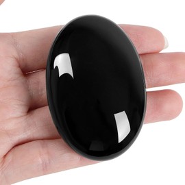 XIANNVXI 2.4 Inch Large Black Obsidian Crystals Worry Stones Natural Healing Crystal Gemstones Polished Oval Palm Tree Bag Energy Stone Massage Reiki Stones 1 Piece