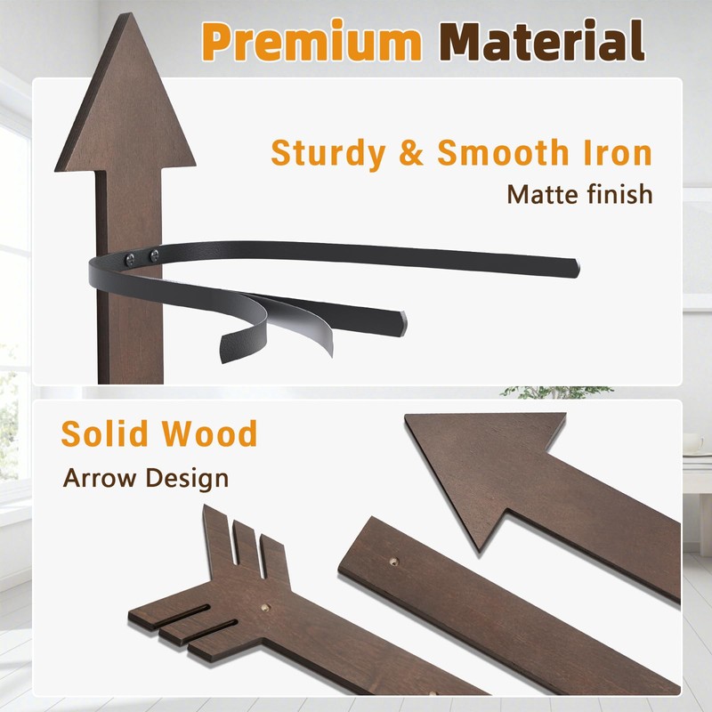 Cowboy Hat Rack Wall Mount, Solid Wood Arrow Design 6