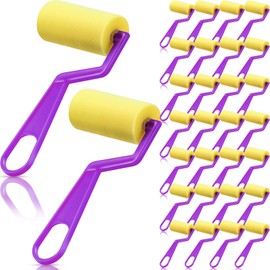 Tenceur 50 Pcs 3 Inch Foam Paint Rollers Painting Sponge Roller Small Sponge Paint with Plastic Handle for Young Artists Kids Early Educational Graffiti Painting Art Craft Supplies (Purple)