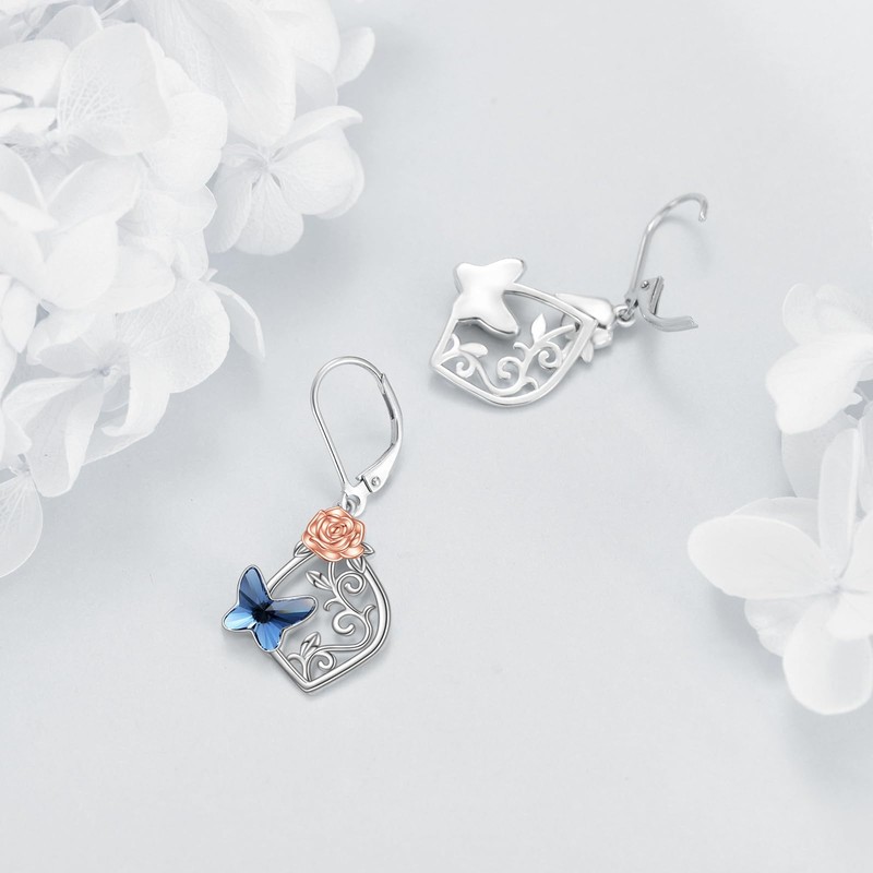 VONALA Butterfly Earrings for Women 925 Sterling Silver Rose Filigree