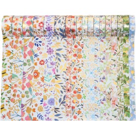 Juego de 18 Rollos de Cintas Adhesivas Washi, Cinta Adhesiva de Papel Decorativo de Hoja Dorada Floral, Hermosa Flor, Hojas, patrón de Planta, Etiqueta Adhesiva para Manualidades