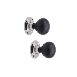Infinity Decor Pair of Traditional Style Ebony Bun Wood Rim Door Knobs Set 60mm - Polished Nickel Rose Wooden Door Handles Ideal for Interior & Exterior Doors