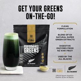 Healthspan Elite All Blacks Performance Greens (300g) | Super Green Extracts | Unflavoured | Add to Shakes or Meals | Includes Spirulina, Kale, Spinach, Broccoli & Pomegranate | Added Actazin | Vegan