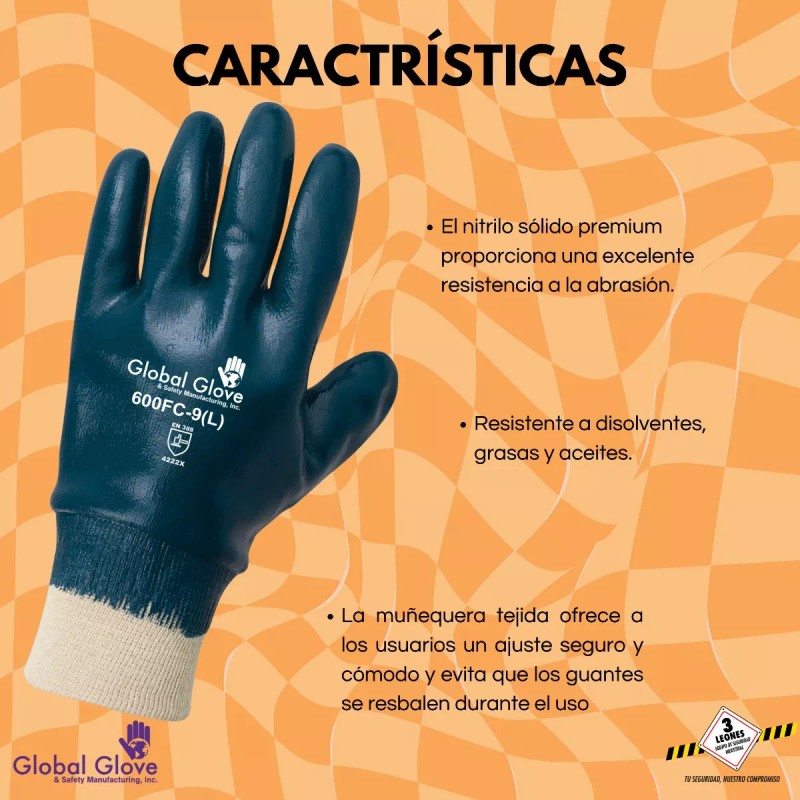 Global Glove and Safety 3 Pares Guante Industrial Nitrilo Puño