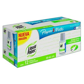 Paper Mate LAS1317553 Liquid Paper Corrector en Botella con Aplicador Tipo Brocha, Secado Rápido, 20ml