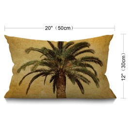 BGBDEIA Palm Tree Cushion Cover Hawaiian Tropical Palms Leaf Vintage Green Yellow Waist Lumbar Cotton Linen Throw Pillow case Pillow Cover for Sofa Home Decorative Oblong 12x20 Inches 30 x 50 cm