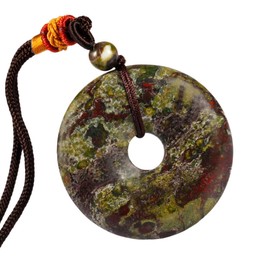 mookaitedecor Coin Doughnut Stone Necklace for Women and Men, Unisex Lucky Charm Amulet Pendant with Chain 32-34 Inches, Nylon Dragon Bloodstone Nylon, Pearl