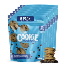My Cookie Dealer Protein Cookies, Bite-Sized Crunchy Chocolate Chip Cookies, (6-Pack, 5oz Cookie) - 25g Protein per Bag (Made with RAW Nutrition Protein) - Healthy Post Work-Out & Travel Snacks, Vegan