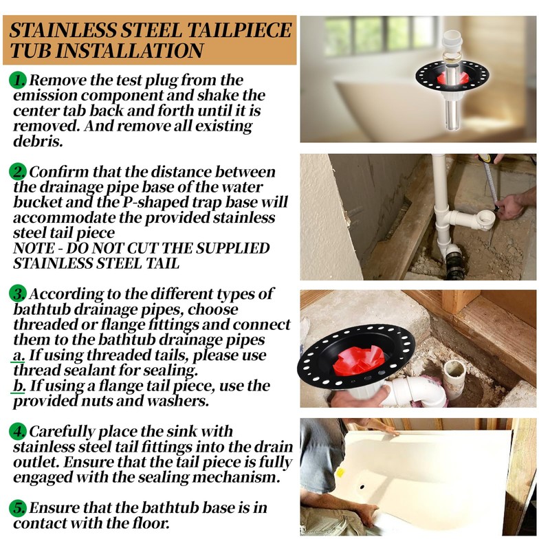 Freestanding Bathtub Rough-in Kit With Stainless Steel Tail Pipe and