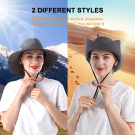 Tutuko Womens Wide Brim Sun Hats Foldable UV Protection Beach Bucket Hats Ponytail Mesh Fishing Hat (Pink & Blue)