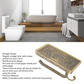 Vintage Toilet Paper Holder, Multipurpose Retro Paper Towel Rack Elegant Zinc Alloy Paper Roll Double Layer Bathroom Tissue Holder with Shelf Wall Mount for Bathroom Kitchen (A3)