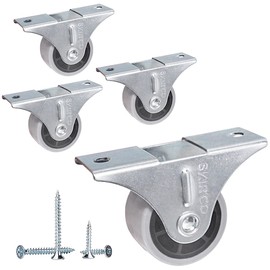 SKIR'CO (Pack of 4) Small 30mm Furniture Castors Grey Rubber Wheels Fixed Casters Non Swivel Disposable Direction Screws Included (4)