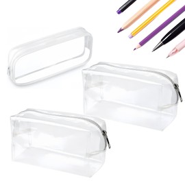 Syylqyr 3 PCS Clear Pencil Case, Clear Exam Waterproof Zippered Storage Pouch for Examspencil Case, Travel Luggage Pouch Make up Versatile Storage for Stationery Toiletries Makeup Office(White)