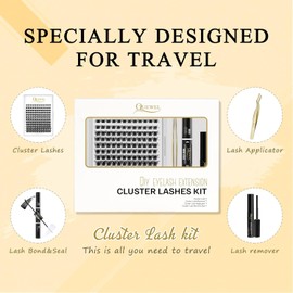 QUEWEL DIY Eyelash Extensions Kit, 144 Pcs Lash Clusters, Eyelash Clusters Tweezer, Cluster Lashes Bond and Seal, Clusters Lash Glue Remover Easy to Apply DIY Lash Extensions at Home(XJ-QU-RR-DH-01)