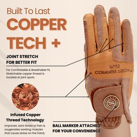Copper Tech Women's Golf Gloves with Ball Marker - Ladies Golf Gloves with 100% AAA Synthetic Leather - Wrist Support & Breathability - Golf Gloves Left Handed Golfer (Hand Orientation: Right)