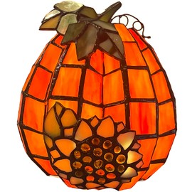 Bieye L10977 Pumpkin Sunflower Tiffany Style Stained Glass Accent Table Lamp for Home Decor (Orange, 6.7" D x 6.7" W x 7.3" H)