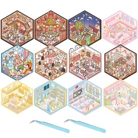 12PCS 3D DIY Stickers Scene,Cute 3D Korean Cartoon Scene Sticker for Adult and Children Relief Stress Pass The Time(02)