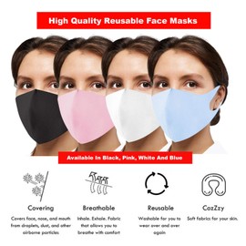 Generise Reusable Face Mask Black Face Mask x5 - Polyurethane Breathable Washable Face Mask - Unisex (Black)