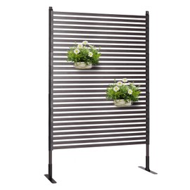 Lalahoni Outdoor Privacy Screen, Metal Privacy Fence Panels for Outside, Patio Privacy Screen Freestanding, 3.5 ft W x 6 ft H Slatted Privacy Screens and Panels with Stand, Dark Brown, 1 PC