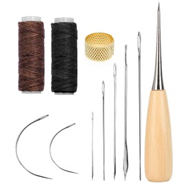 11 Piece Leather Sewing Set, Leather Sewing Needles with Leather Wax Thread Cord, Sewing Awl, Thimble Sewing, Leather Hand Tool Sewing Needles Set Sewing Needles Set for Leather Carpet Mattress Repair