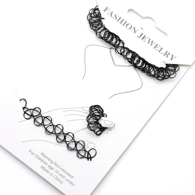Tattoo Choker Elastic Stretch Necklace Ring Bracelet Retro Henna Vintage