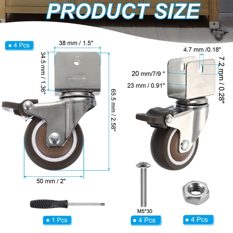 PATIKIL 2" Swivel Caster Wheels with 7/9" U Bracket, 4