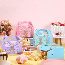 MotiMind 24 Pcs Butterfly Party Favor Box Pink Purple Blue Butterfly Treat Cookie Candy Boxes for Party Guest Gift Bridal Shower Baby Shower Supplies