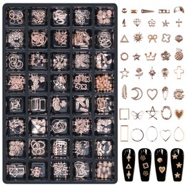 Sinyanail 40 Grids Rose Gold Metal Nail Studs,Multiple Shapes Rivet Jewelry Accessories,3D Mix Geometry Nail Art Charms Decoration Kit for Manicure Nails Supplies DIY Crafts (40-Rose Studs)