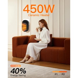 DUOMIY Wall Outlet Space Heater, 450W Plug in Electric Heater with Adjustable Thermostat & 12h Timer & Led Display, 3s Fast Heating, Portable Heater for Office Drom Room (Black)