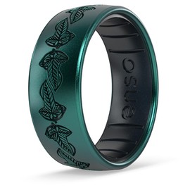 Enso Rings Lord of the Rings Silicone Ring - Comfortable and Flexible Design - 6.6mm Wide, 1.75mm Thick - Leaf of Lorien - Emerald/Black Pearl - Size 9
