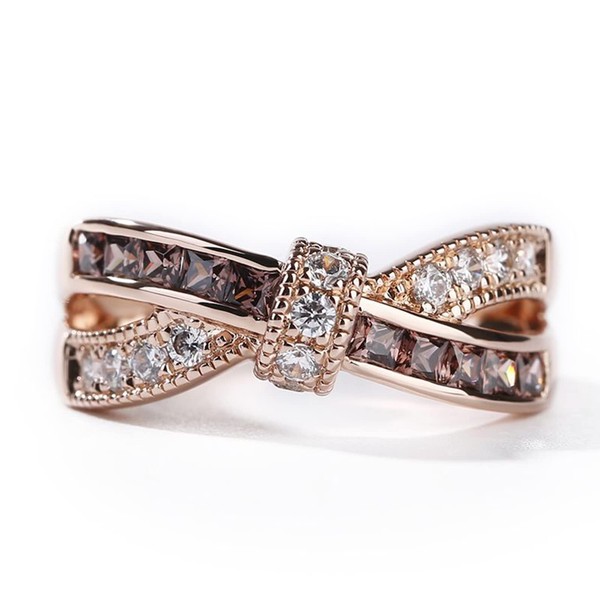 Jeulia Women's Ring, Stylish, Simple, Cross Ribbon, Silver Ring, Cubic