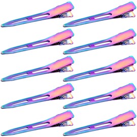 OIIKI 10 Pack 2.2 Inches Rainbow Alligator Hair Clips, Metal Duck Bill Hair Clips Pins without Teeth, Curl Clips Hair Barrettes Accessories for Hair Coloring, Hair Styling, Salon, Bows DIY
