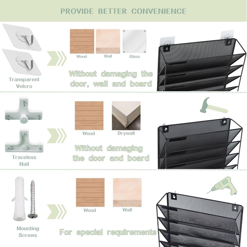 ideallife 3 Pockets Mesh Wall File Holder Organizer with Bottom