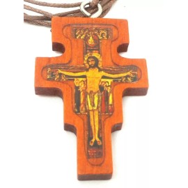 San Damiano Wood Cross Necklace Made in Italy
