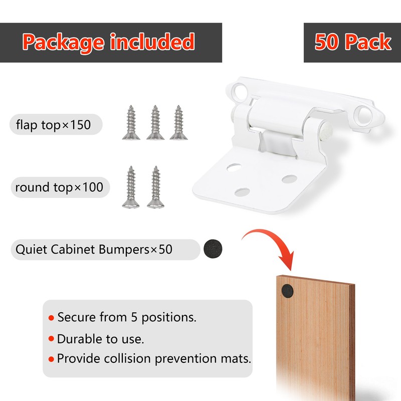 50 Pack 25 Pairs 1/2" Overlay Cabinet Door Hinges -