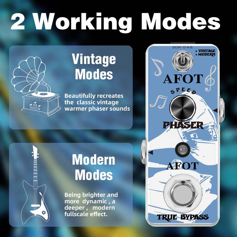 AFOT Phaser Guitar Pedal,Vintage Phase Effect Pedal Analog Phase Effects