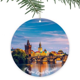 Charles Bridge Christmas Ornament，Prague Czech Republic,Funny Holiday Keepsake Xmas Tree Hanging Decor for Friends,Family