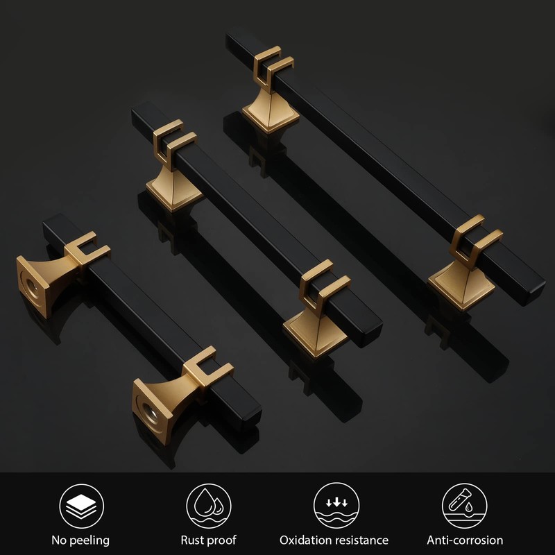 Lepatape 25 Pack 3 Inch Black and Gold Cabinet Pulls