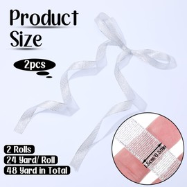 Silver Glitter Ribbon 1/2in 50 Yard Silver Ribbon for Gift Wrapping Glitter Thin Fabric Glossy Sheer Satin Ribbons for Crafts Gift Wrapping Wedding Christmas Decoration Birthday Party Bouquet Decor