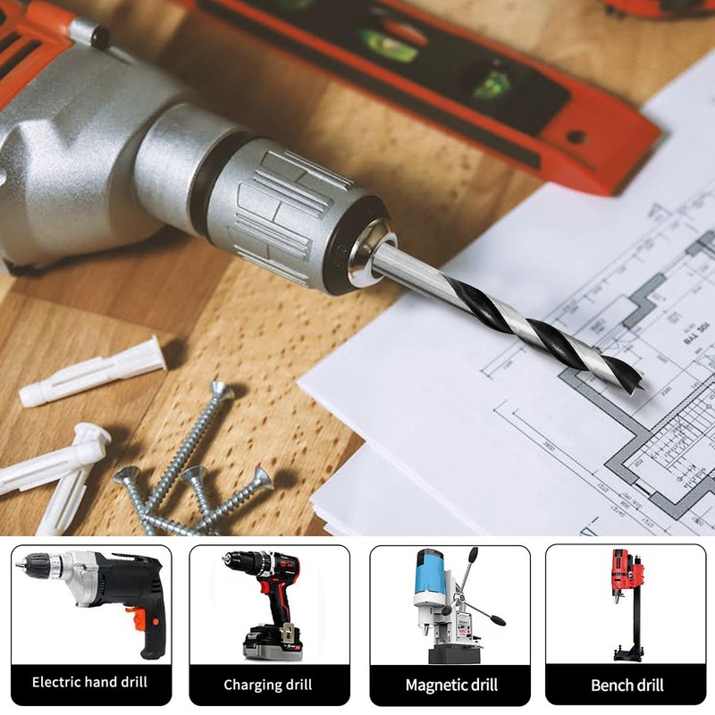 Meccion Wood Drill Bits 7mm 10Pcs Brad Point Auger Drill