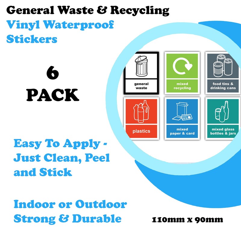 Recycling General Waste Trash - wheelie Bin Stickers - 6