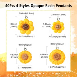UR URLIFEHALL 40 Pcs Resin Sunflower Charms Flatback Yellow Floral Dangle Charms for DIY Jewellery Making Crafts Keychains Bracelets