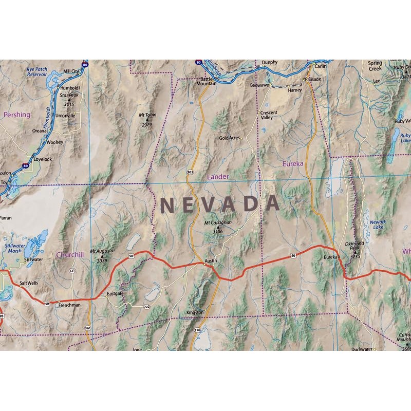 California and Nevada Physical Map - 23.4 x 33.1 Inches