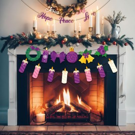 ForraFun Christmas Advent Banner Kit, Advent Banner Decoration Christmas Wreath Candles Jesus Joy Hope Peace Love Banners for Holiday Home Fireplace Mantel Wall Decor Xmas Tree Decoration Church Event